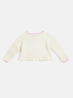 Thumbnail for Chutput Kids Woollen Hand Knitted Full Sleeves Cardigan With Short Sleeves Flower Work Dress - Cream - Distacart