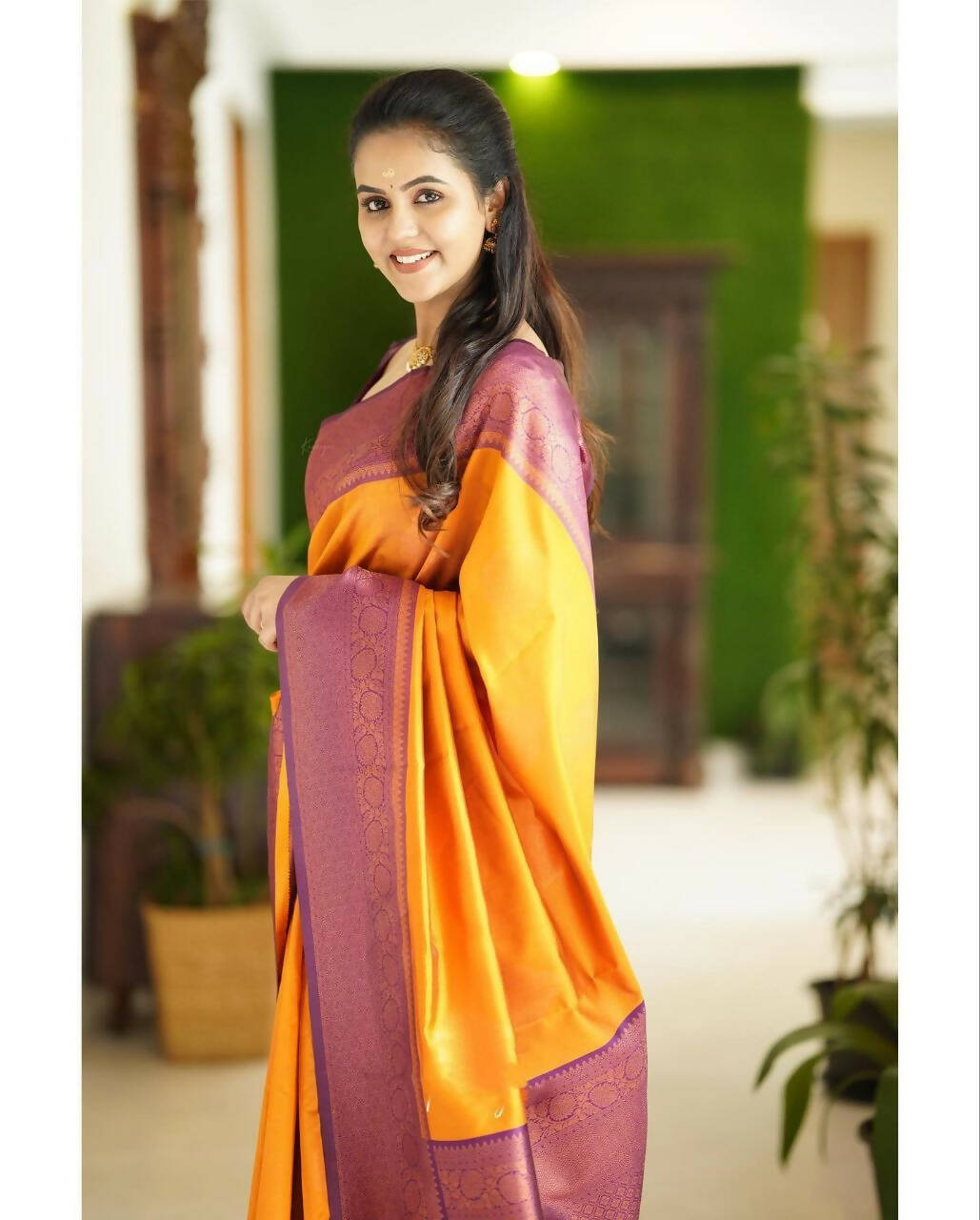 DEIANA'S Beautiful Golden Jari with New Design Soft Lichi Silk Saree - Yellow - Distacart