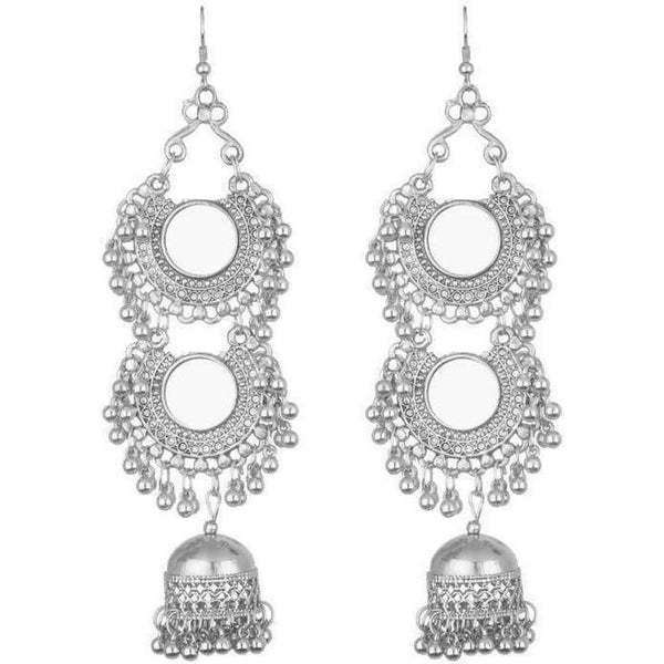 Double Hanging Half Moon Long Earrings With Jhumka