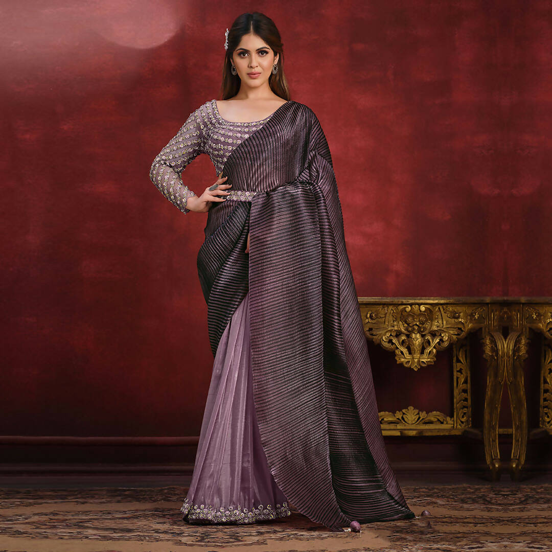 Lavender Banarasi Crush Silk Sequence Thread & Stone Work/ Texture Pallu Saree - Mohmanthan Kimiya - Distacart