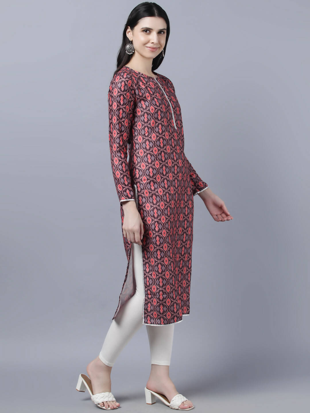 Myshka Women Burgundy Pink Ethnic Motifs Printed Kurta - Distacart