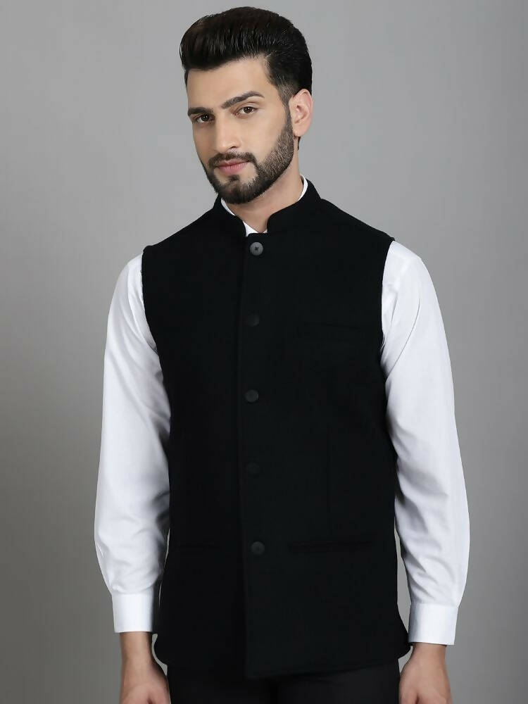 Even Apparels Nehru Jacket With Welt Pockets - Black - Distacart