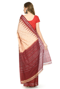 Thumbnail for Vamika Sambalpuri Ikat Cotton Scot Dali Tasrite & Maroon Saree - Distacart