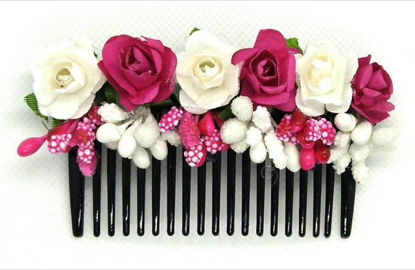 Pink & White Flower Hair Comb