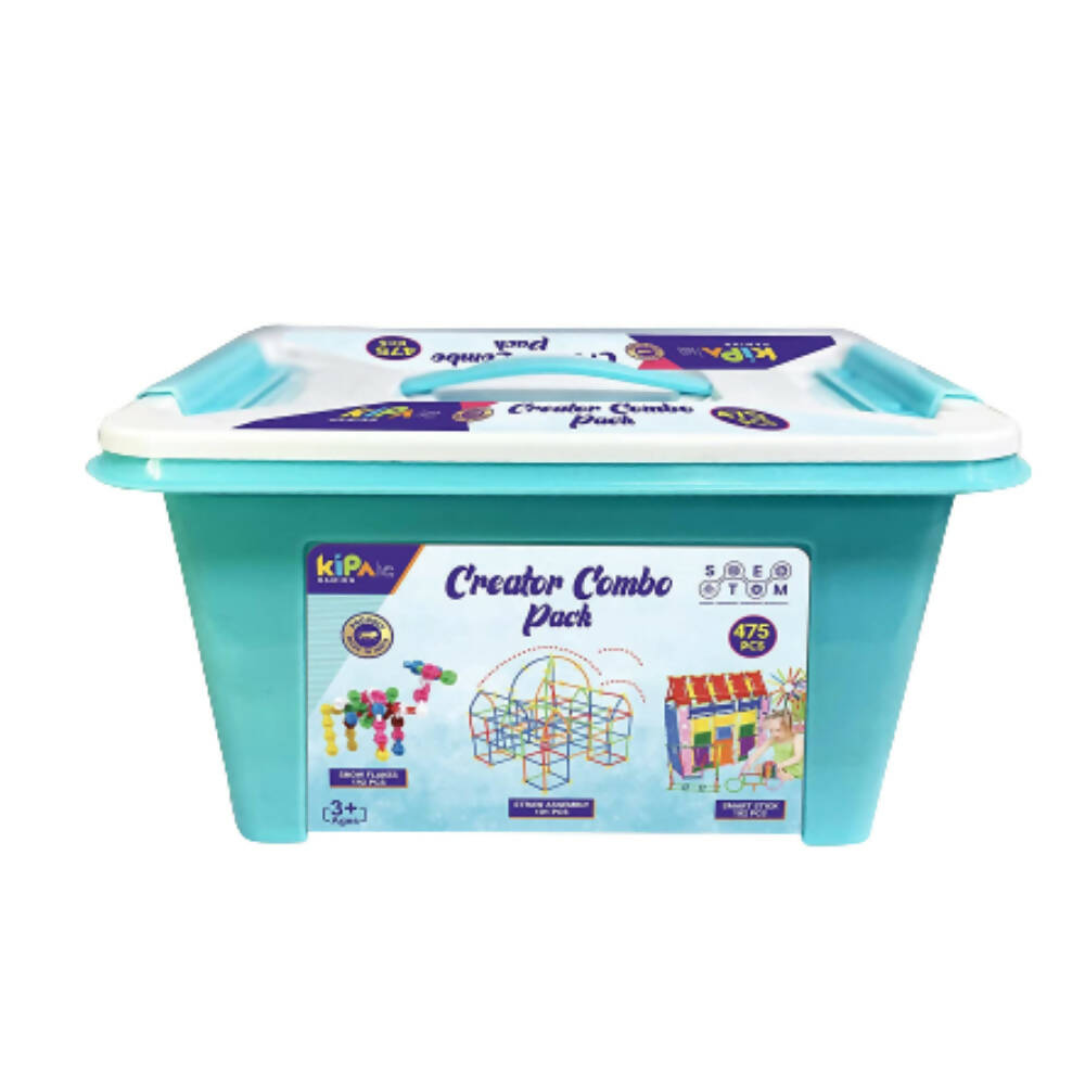 Kipa 475 Pieces Multi Colored Mega Creator Combo Pack ( Smart Stick + Snowflakes + Straw Assemly) - with Storage Container - Distacart