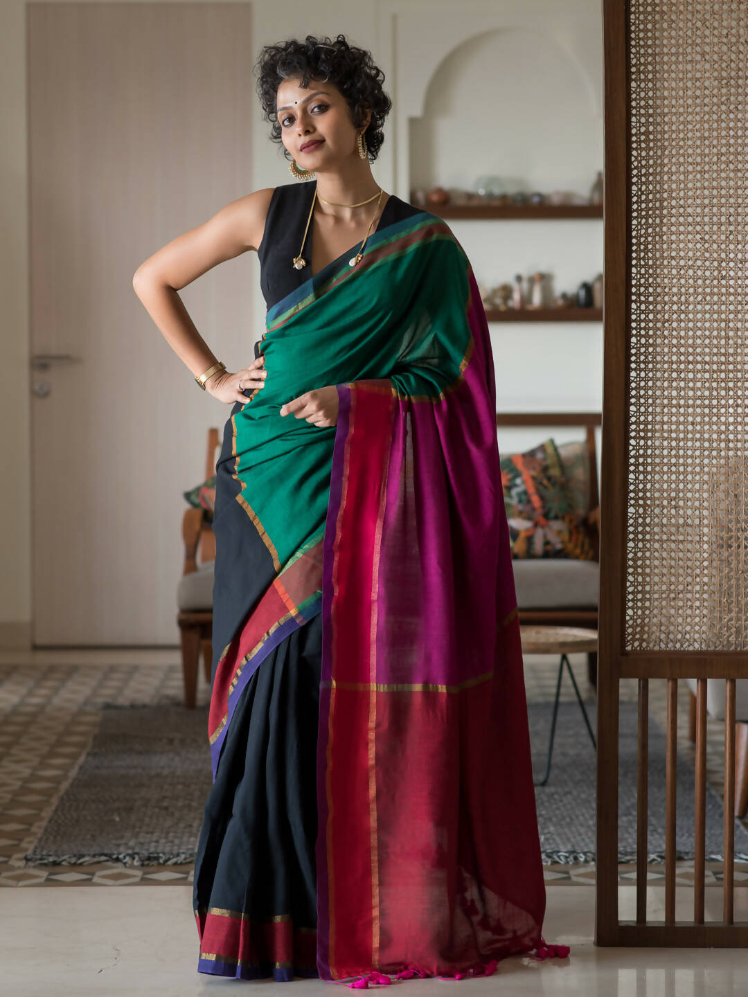 Suta Multi Color Woven Design Cotton Blend Saree - Distacart