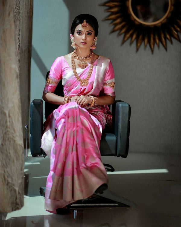 DEIANA'S Beautiful Golden Jari with New Design Soft Lichi Silk Saree - Baby pink - Distacart