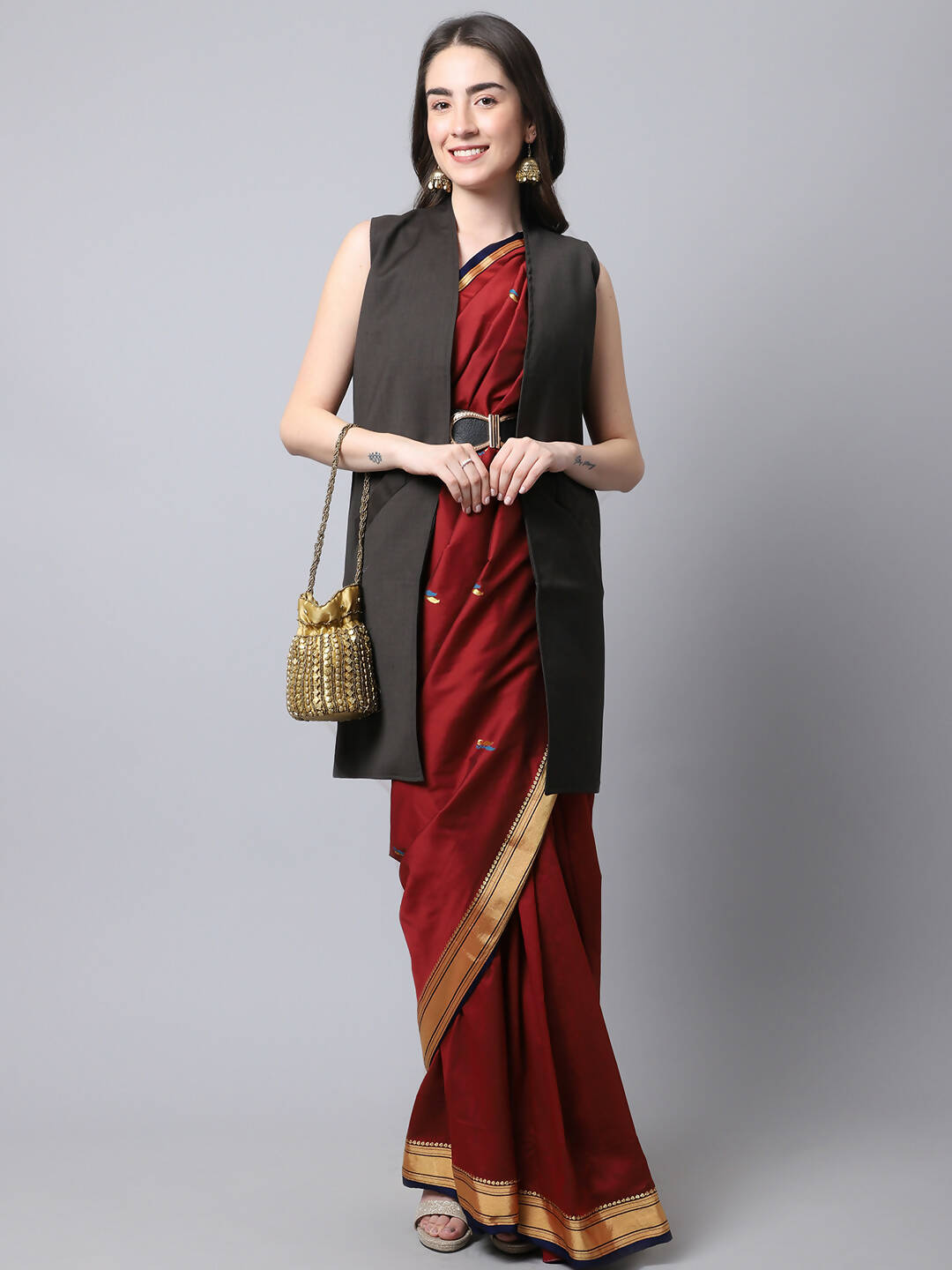 Even Apparels Brown Polywool Open Front Women's Long Coat - Distacart