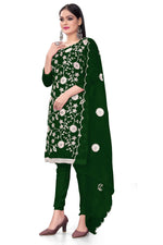 Thumbnail for Green Organza Silk Embroidered Work Unstitched Dress Material - Tanvi - Distacart