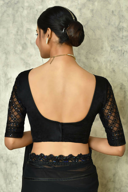 Black Silk Stripe Saree With Blouse Piece - Purvi - Distacart