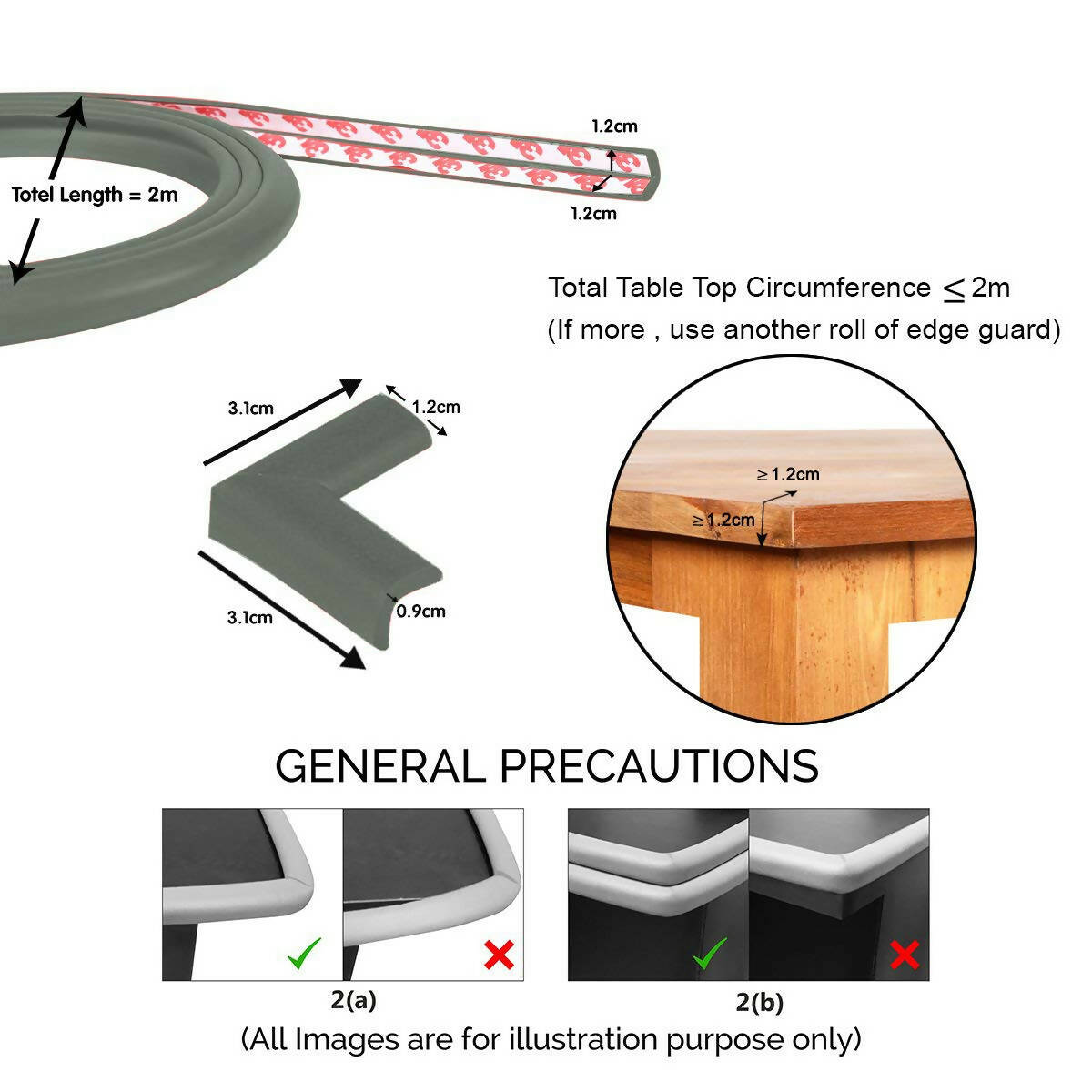 Safe-O-Kid Unique High Density L-Shaped 2 Mtr Long Mini 4 Edge Guard With 16 Corner Cushions - Grey - Distacart