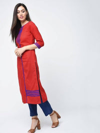 Thumbnail for Aniyah Cotton Red Color Straight Kurta With Patchwork (AN-108K)