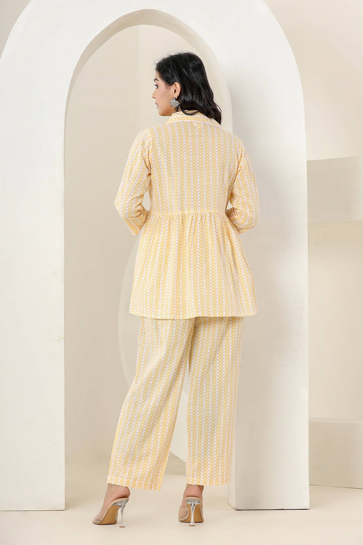 Kaajh Women's Yellow Printed Cotton Co-ord Set - Distacart