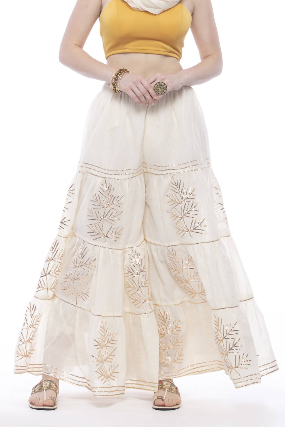 Mominos Fashion Cotton Off White Gotta Work Sharara For Girls - Distacart