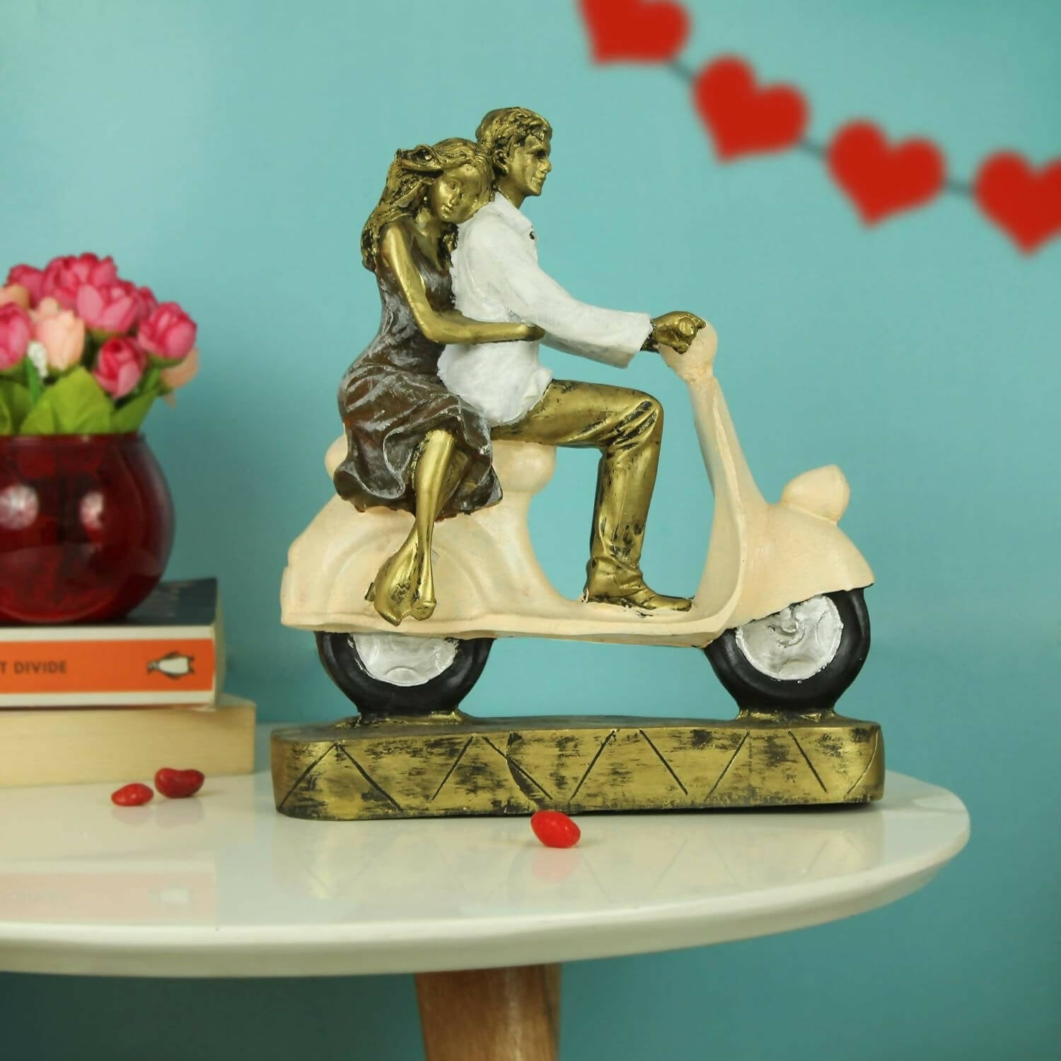 Tied Ribbons Romantic Love Couple On Scooter Showpiece Statue Decorative Items For Home - Distacart