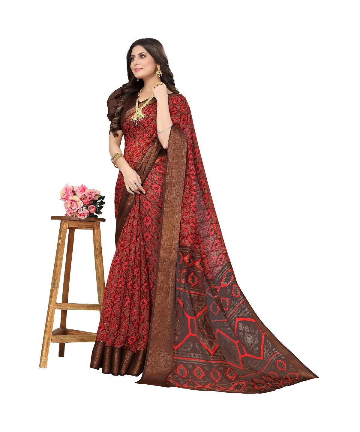 Vamika Cotton Red Jari Border Bollywood Style Saree (VASU RED) - Distacart
