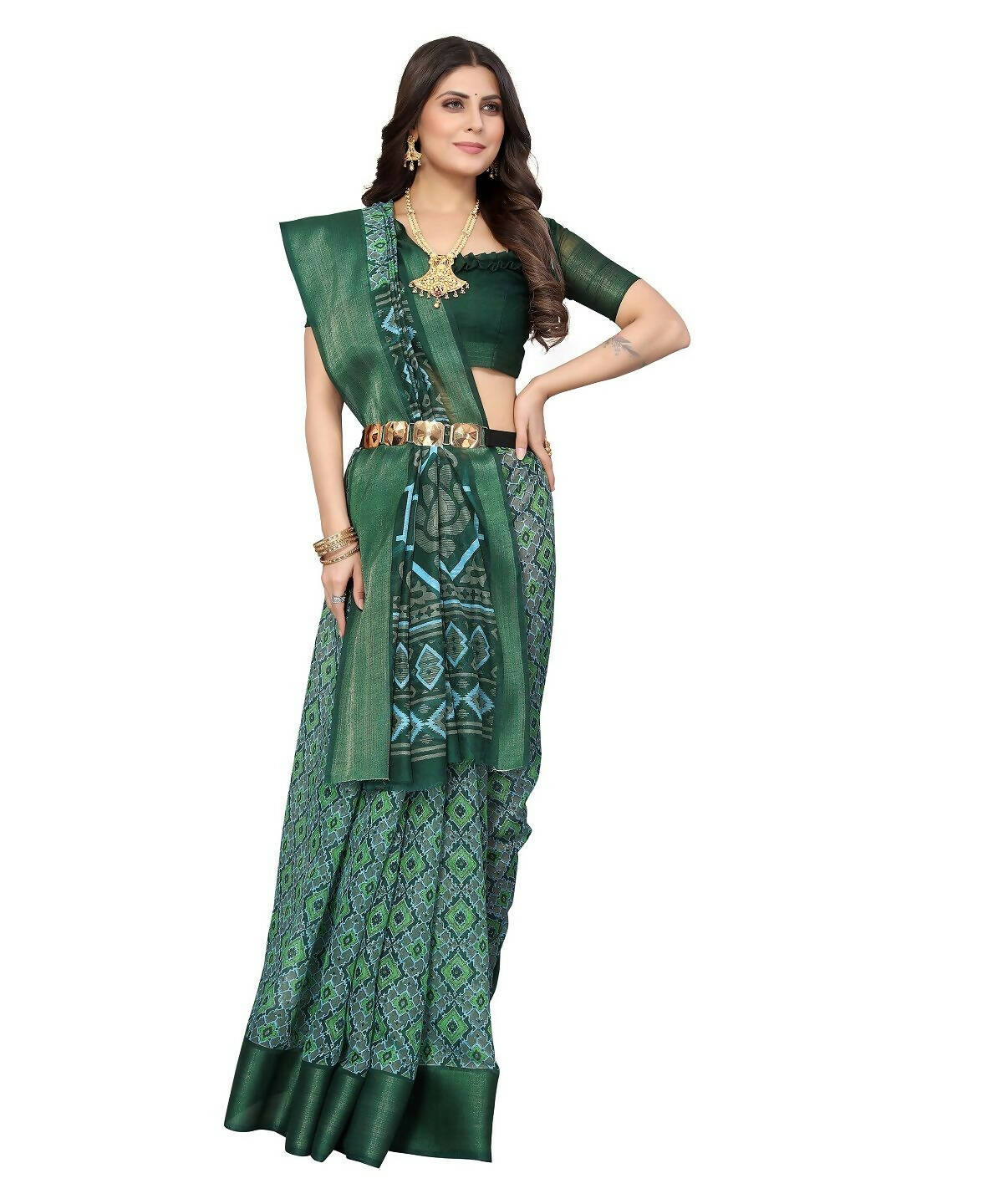 Vamika Cotton Green Jari Border Bollywood Style Saree (VASU GREEN) - Distacart