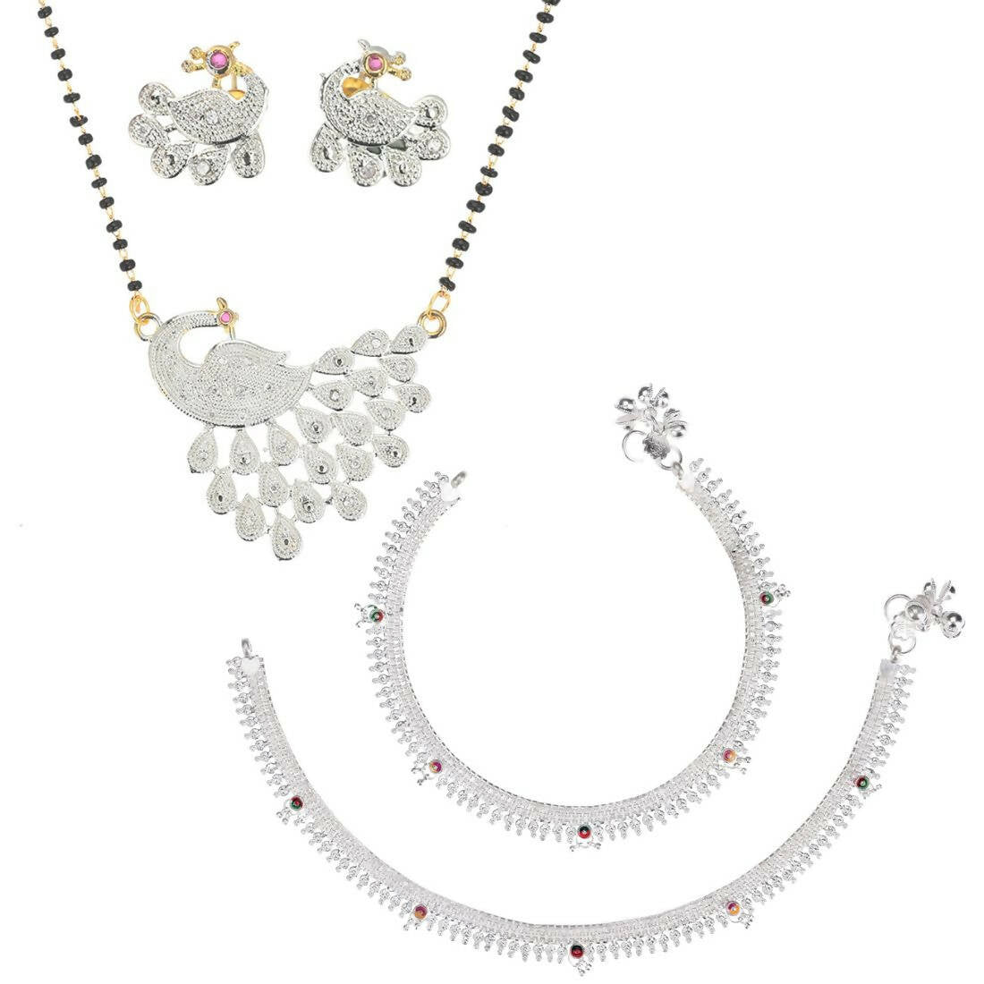 AanyaCentric Gold-plated Mangalsutra Pendant Earring Set & Silver Plated Anklet - Distacart