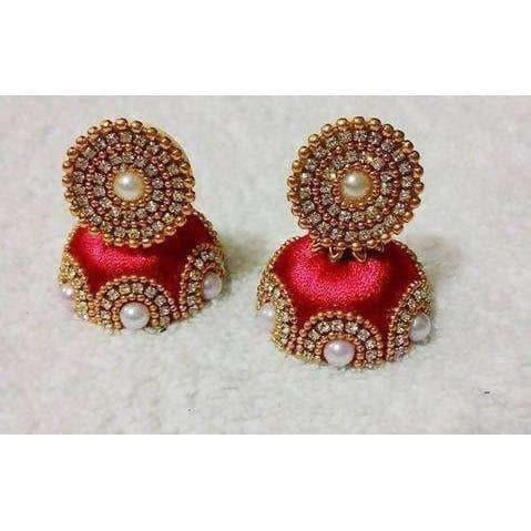 Red Color Jhumki with Beads Earrings - Distacart