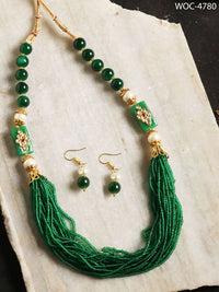Thumbnail for Mominos Fashion Johar Kamal Women's Green Beads Pearls Gold-Plated Jewellery Set