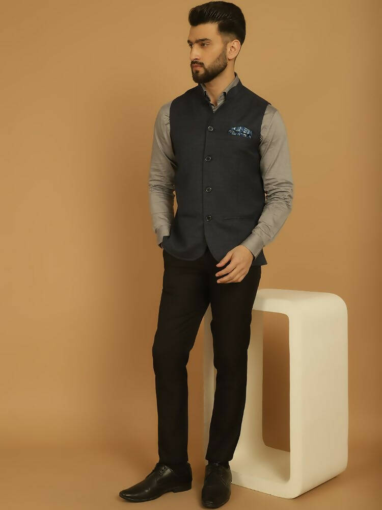Even Apparels Nehru Jacket With Welt Pockets - Blue - Distacart