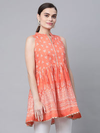 Thumbnail for Ahalyaa Women Orange Pure Cotton Porcian Print Tunic - Distacart