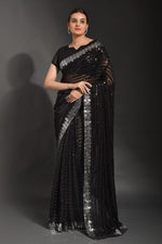 Thumbnail for Malishka Women's Black Georgette Sequence Embroidery Bollywood Saree With Blouse Piece - Distacart