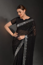 Thumbnail for Malishka Women's Black Georgette Sequence Embroidery Bollywood Saree With Blouse Piece - Distacart