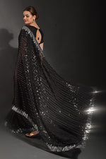 Thumbnail for Malishka Women's Black Georgette Sequence Embroidery Bollywood Saree With Blouse Piece - Distacart