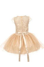 Thumbnail for Asmaani Baby Girl's Gold Color Satin A-Line Frock (AS-DRESS_22132) - Distacart