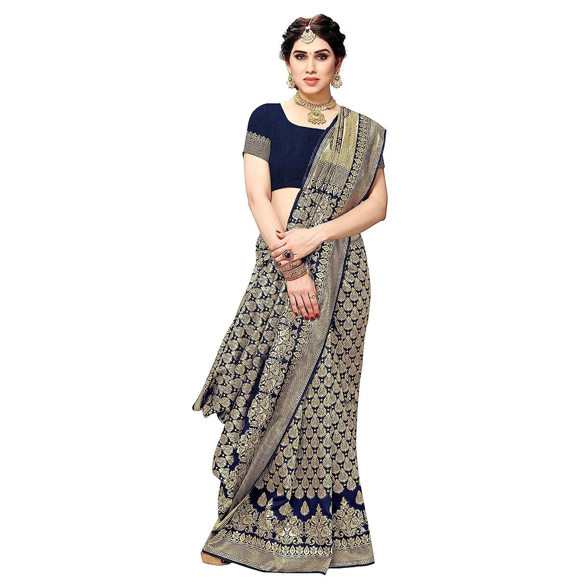 Vamika Navy Banarasi Jacquard Weaving Saree - Distacart