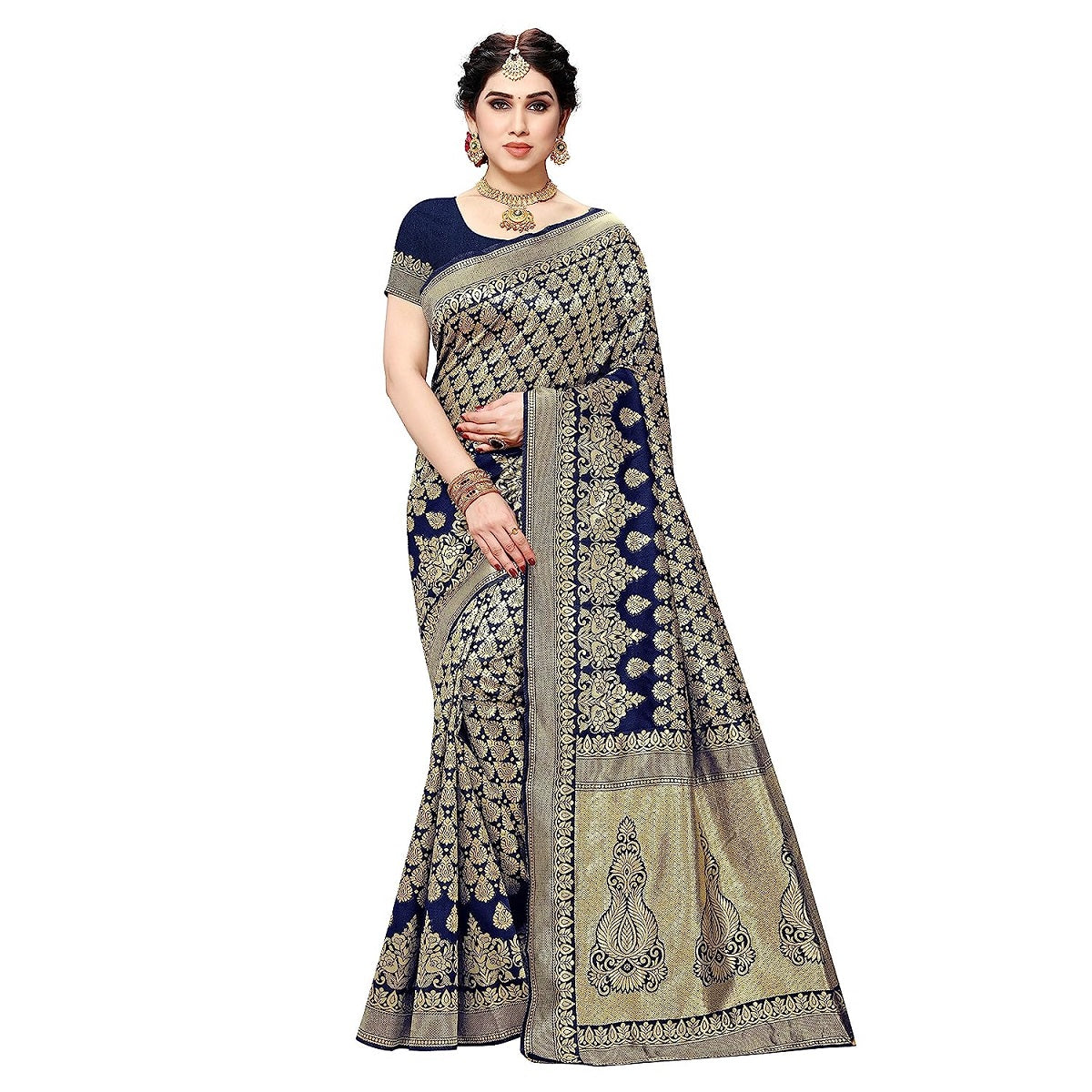 Vamika Navy Banarasi Jacquard Weaving Saree - Distacart