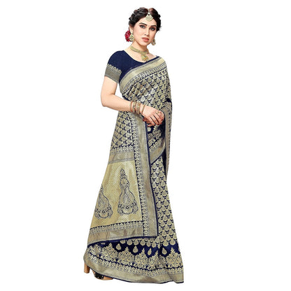Vamika Navy Banarasi Jacquard Weaving Saree - Distacart