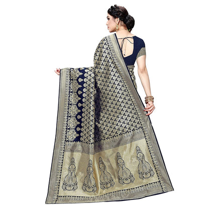 Vamika Navy Banarasi Jacquard Weaving Saree - Distacart