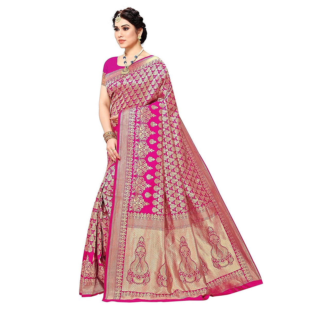 Vamika Pink Banarasi Jacquard Weaving Saree - Distacart