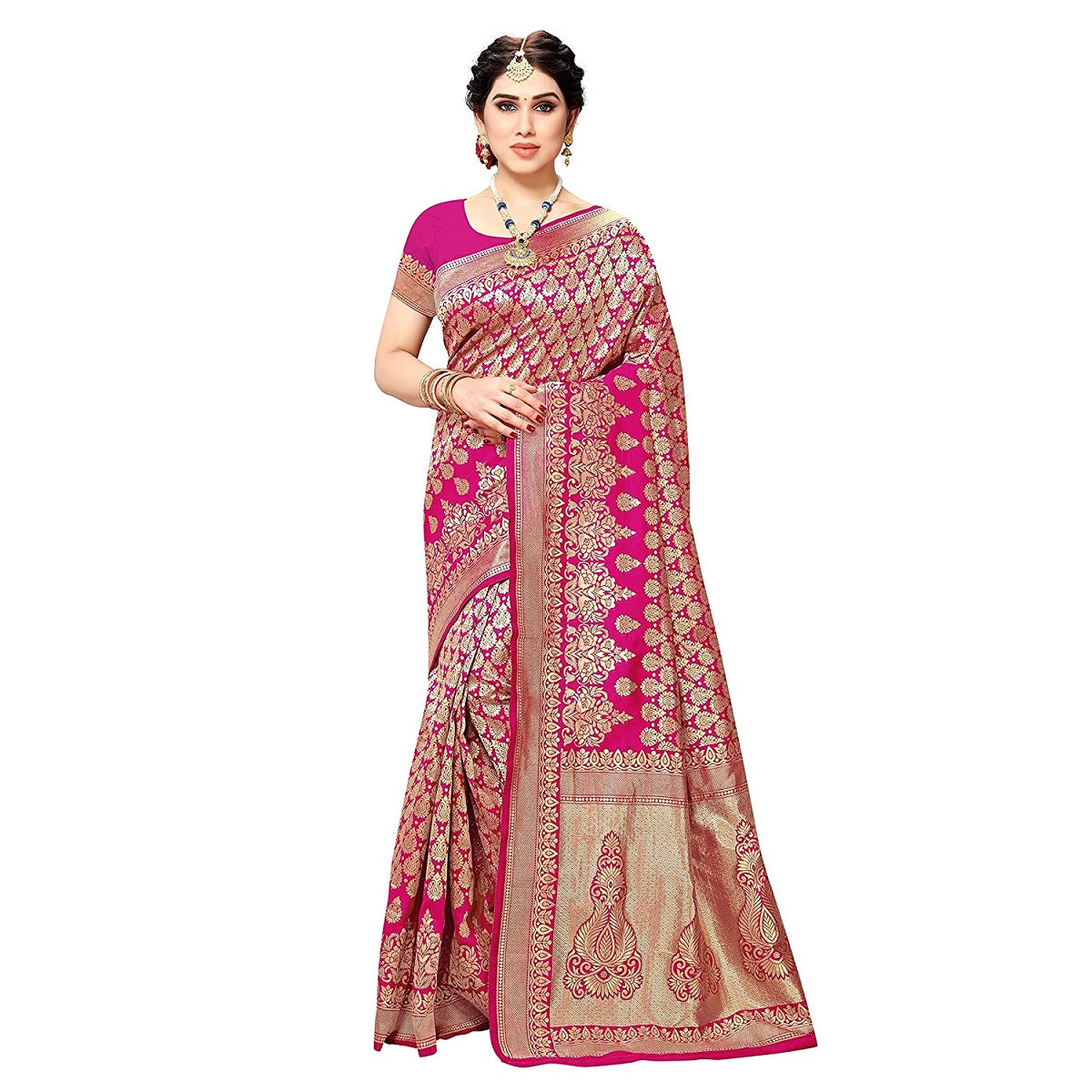 Vamika Pink Banarasi Jacquard Weaving Saree - Distacart