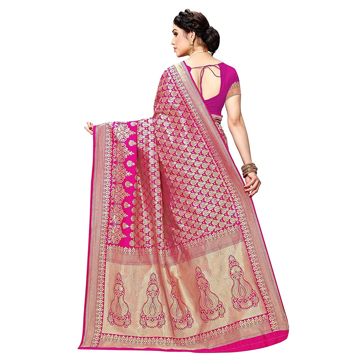 Vamika Pink Banarasi Jacquard Weaving Saree - Distacart