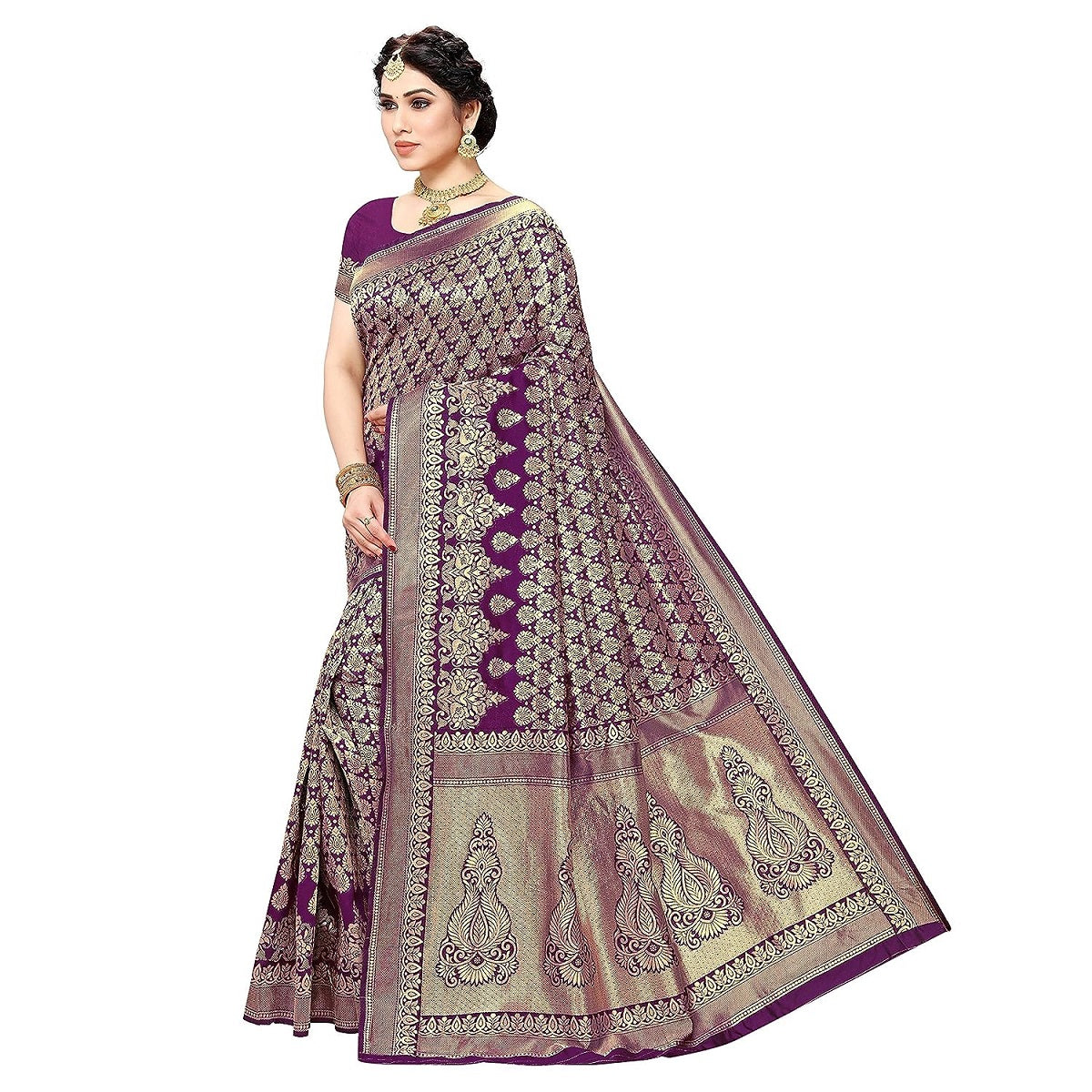 Vamika Purple Banarasi Jacquard Weaving Saree - Distacart