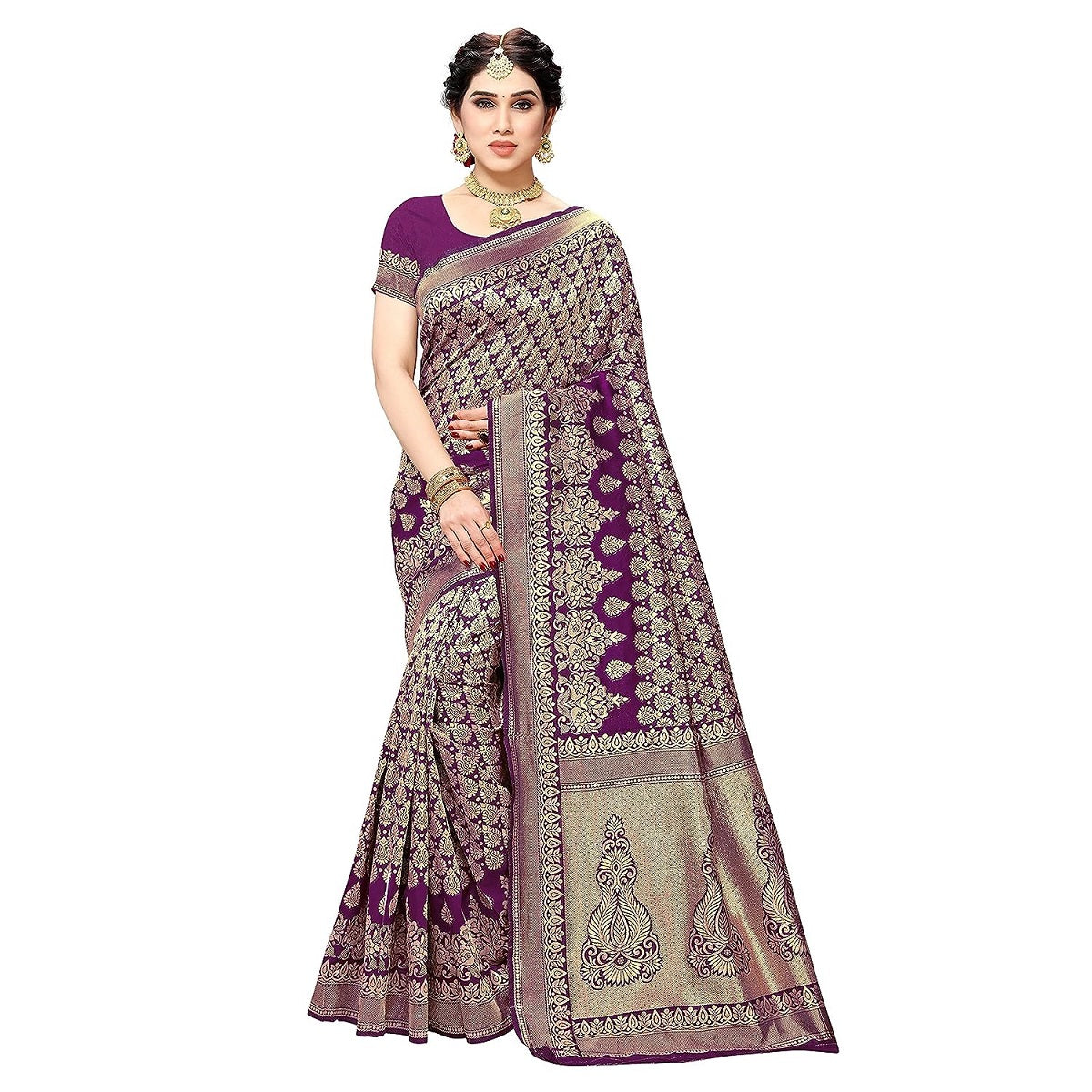 Vamika Purple Banarasi Jacquard Weaving Saree - Distacart