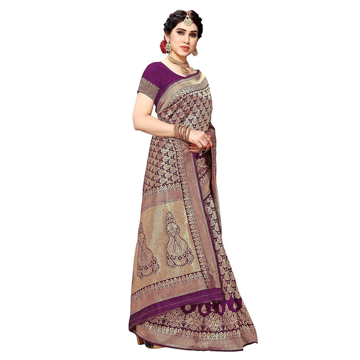 Vamika Purple Banarasi Jacquard Weaving Saree - Distacart