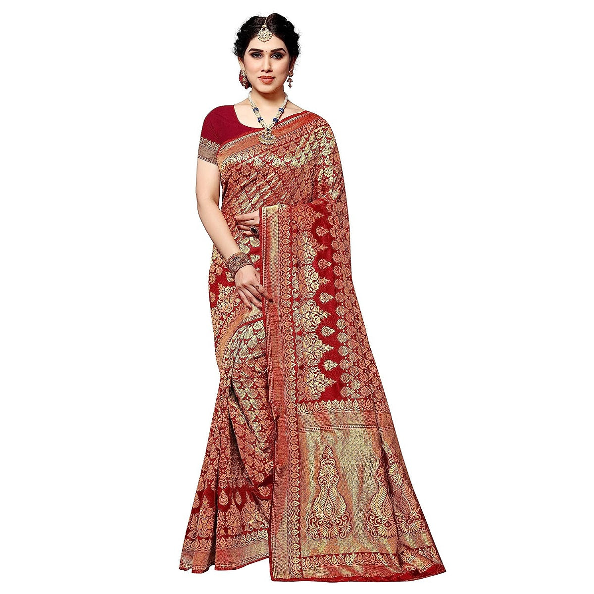 Vamika Red Banarasi Jacquard Weaving Saree - Distacart
