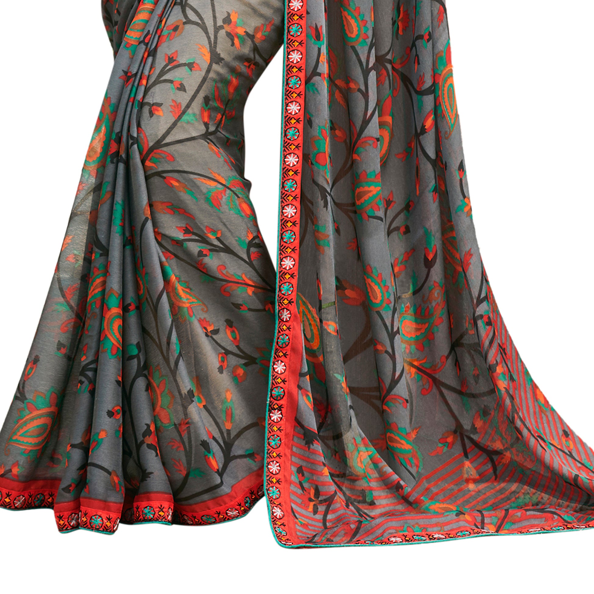Vamika Grey Cadbury Chiffon Georgette Saree Saree - Distacart
