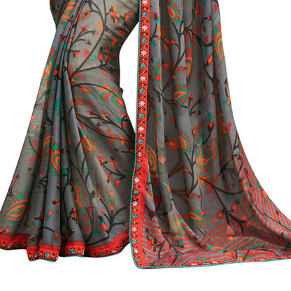 Vamika Grey Cadbury Chiffon Georgette Saree Saree - Distacart