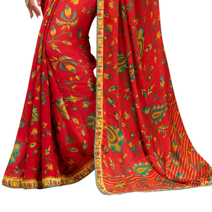 Vamika Orange Cadbury Chiffon Georgette Saree Saree - Distacart