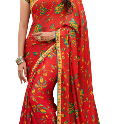 Vamika Orange Cadbury Chiffon Georgette Saree Saree - Distacart