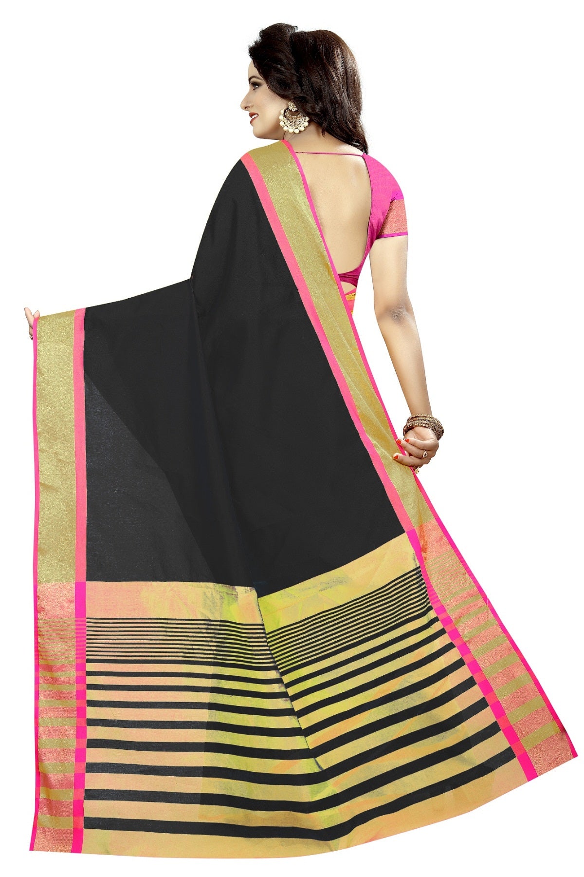 Vamika Black Cotton Silk Weaving Saree - Distacart