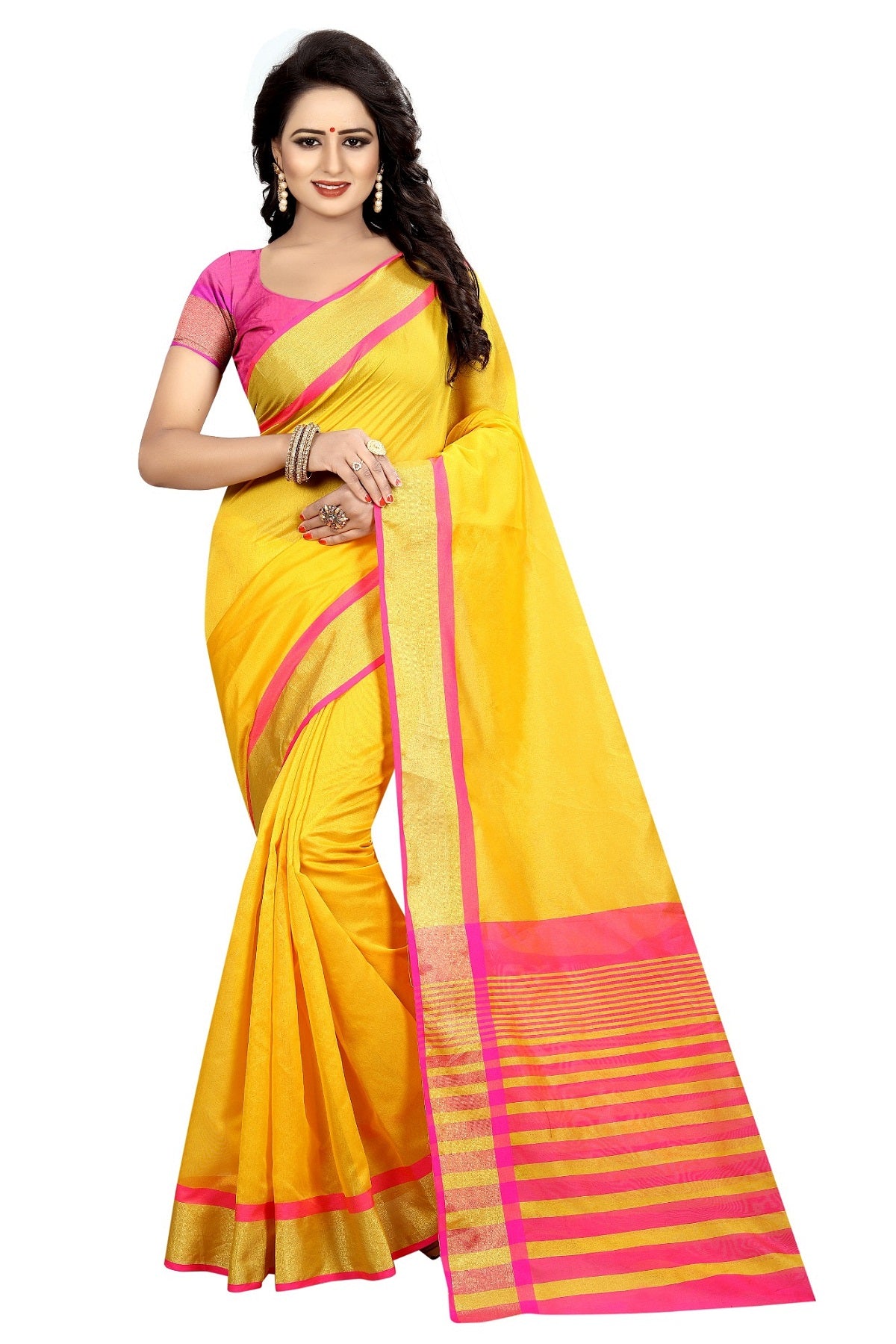 Vamika Yellow Cotton Silk Weaving Saree - Distacart