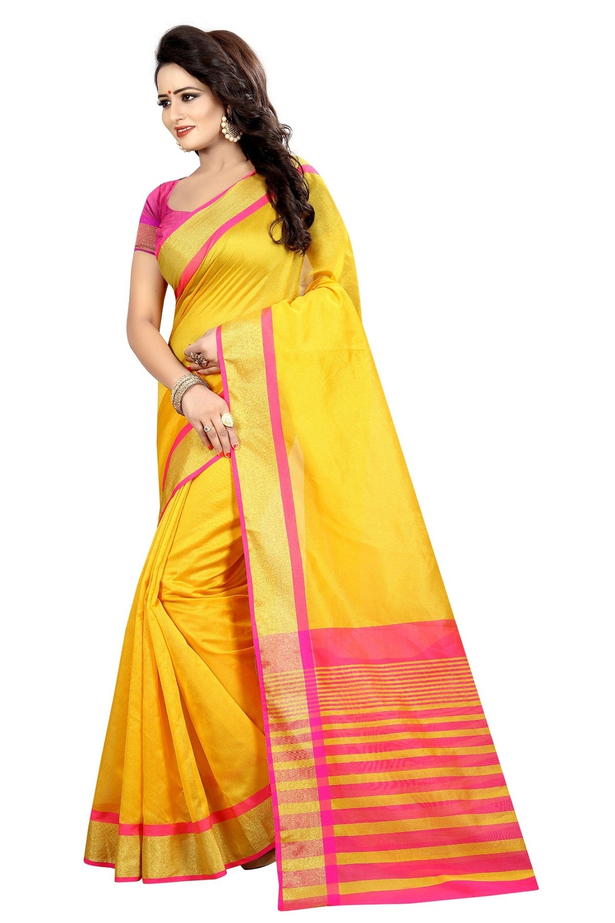Vamika Yellow Cotton Silk Weaving Saree - Distacart