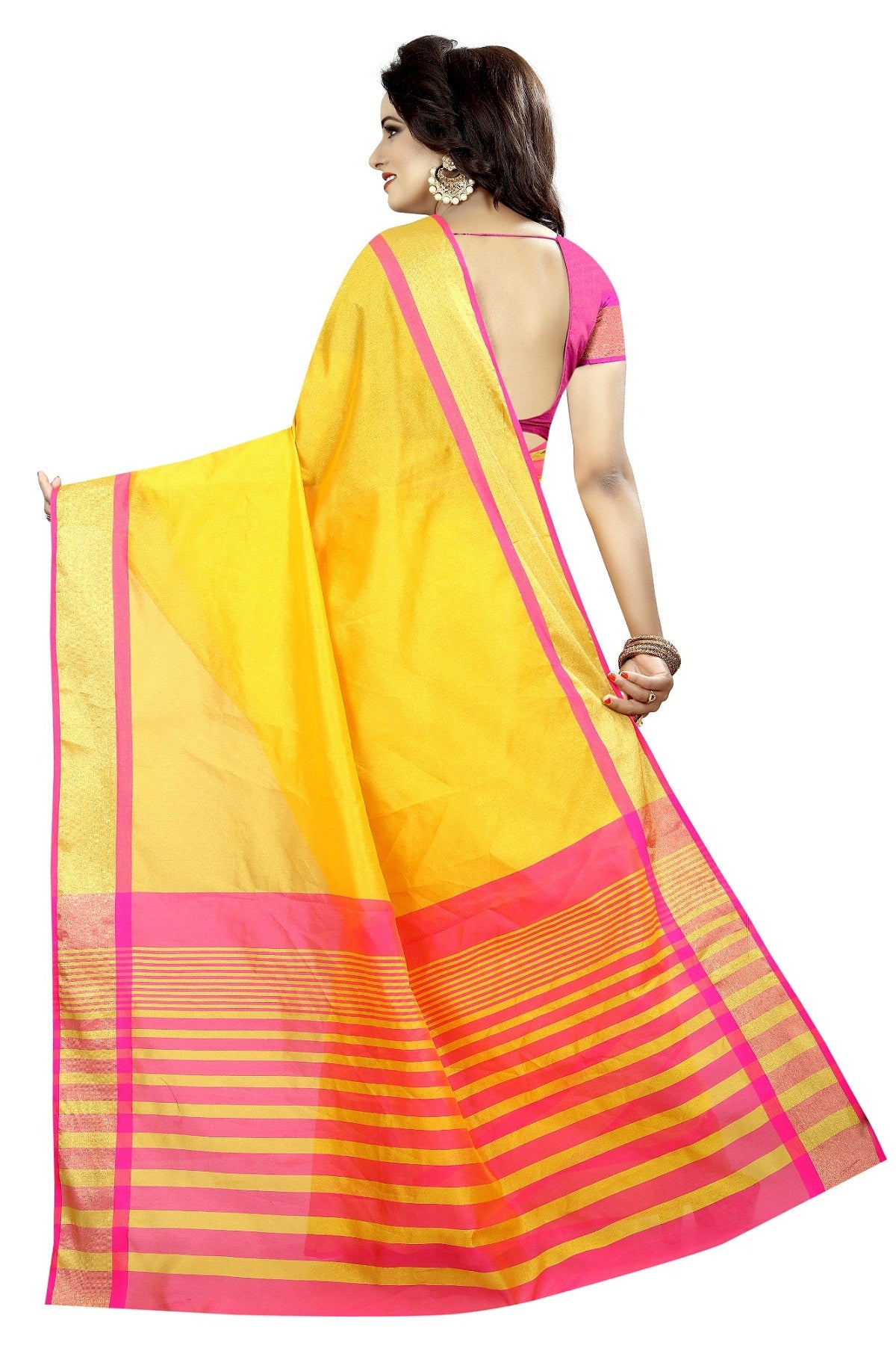 Vamika Yellow Cotton Silk Weaving Saree - Distacart
