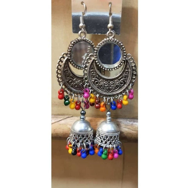 Mirror Earrings with Hanging Jhumki Alloy Drops And Danglers
